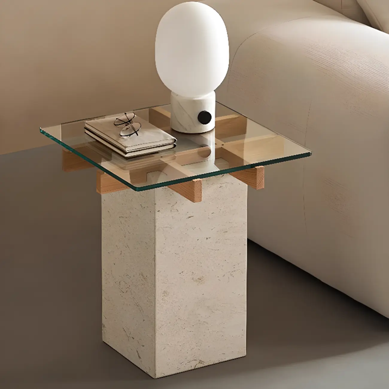  Contemporary Square Glass Top End Table Marble Base Image - 1 | homeyfad