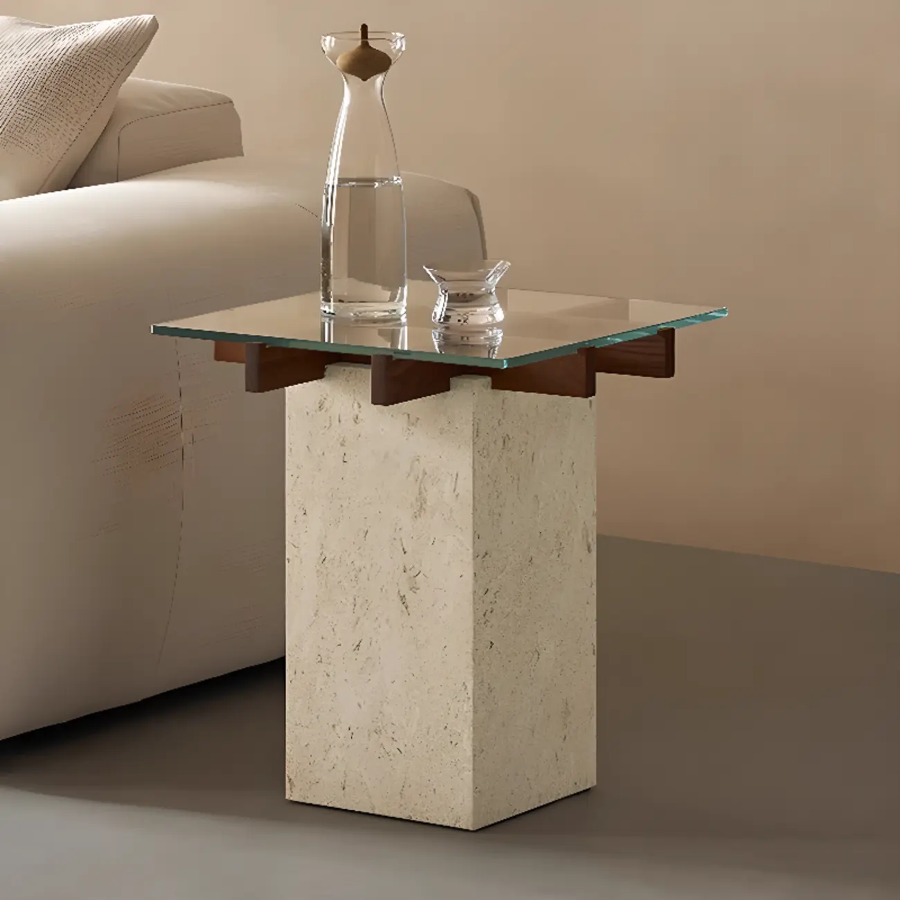 Contemporary Square Glass Top End Table Marble Base Image - 3 | homeyfad