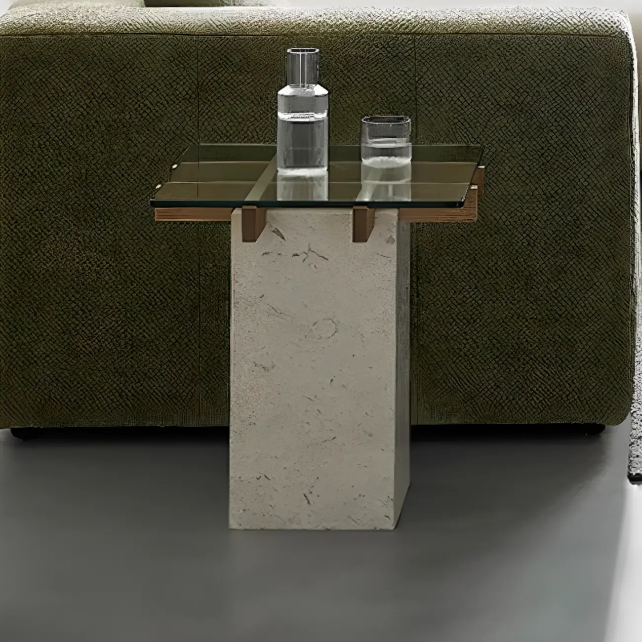  Contemporary Square Glass Top End Table Marble Base Image - 4 | homeyfad