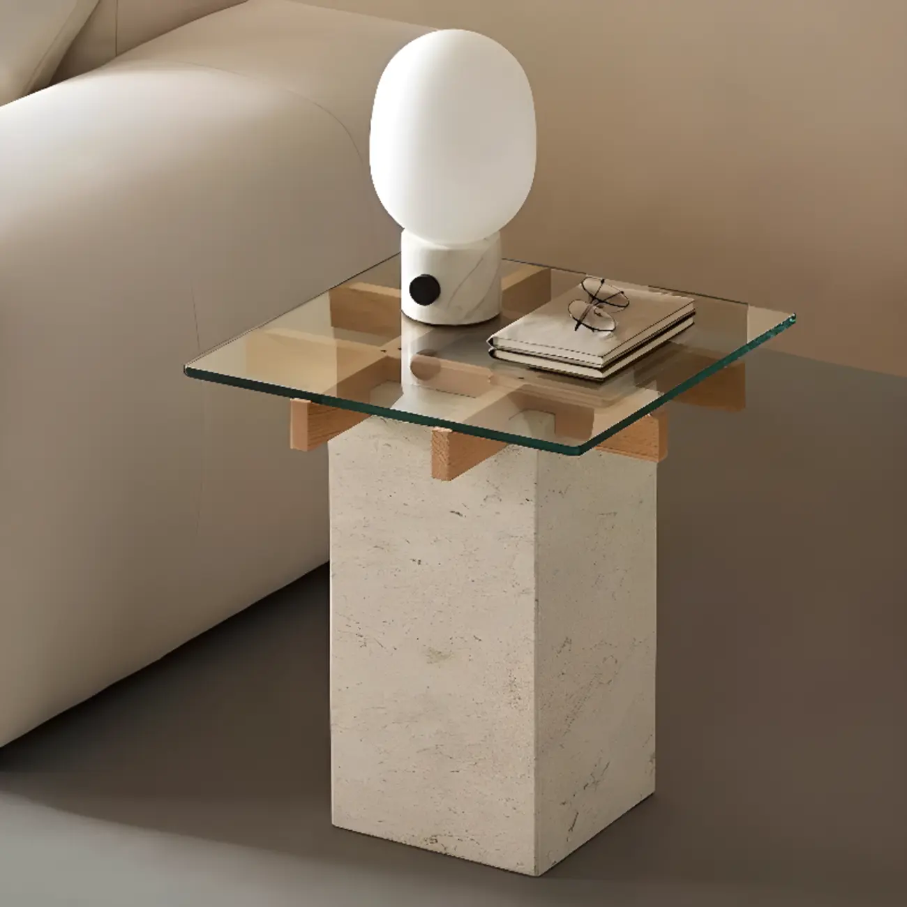  Contemporary Square Glass Top End Table Marble Base Image - 5 | homeyfad