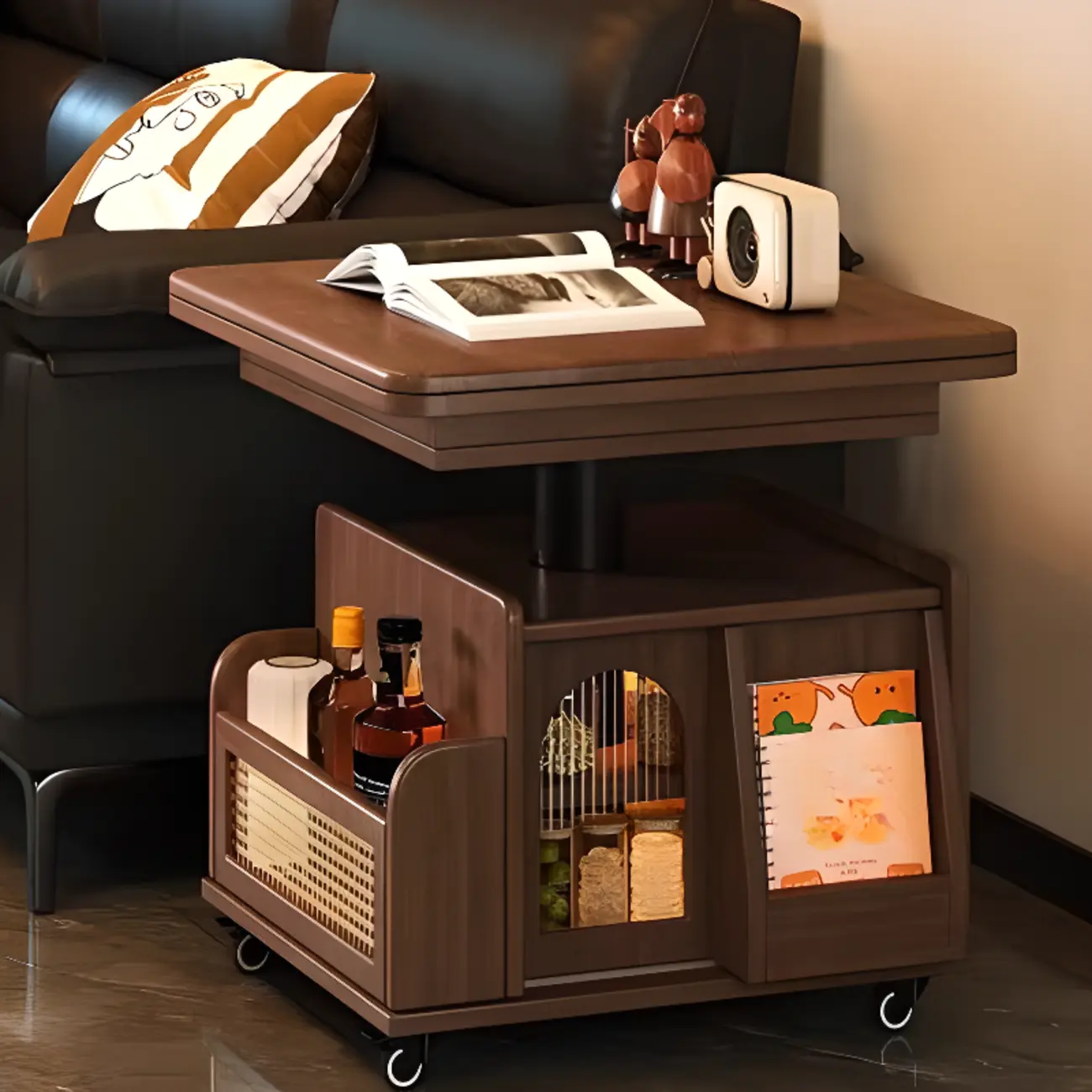 Functional Foldable Tabletop Wood Side Table With Wheels Image - 1 | homeyfad