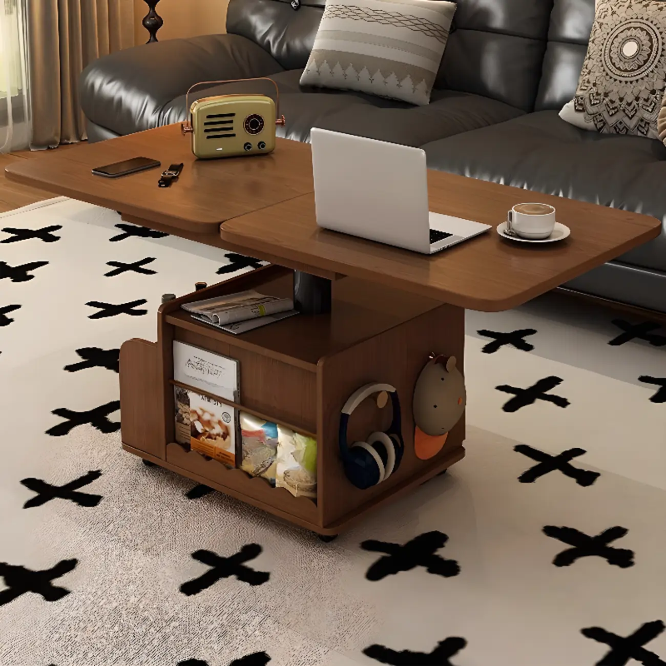 Functional Foldable Tabletop Wood Side Table With Wheels Image - 4 | homeyfad