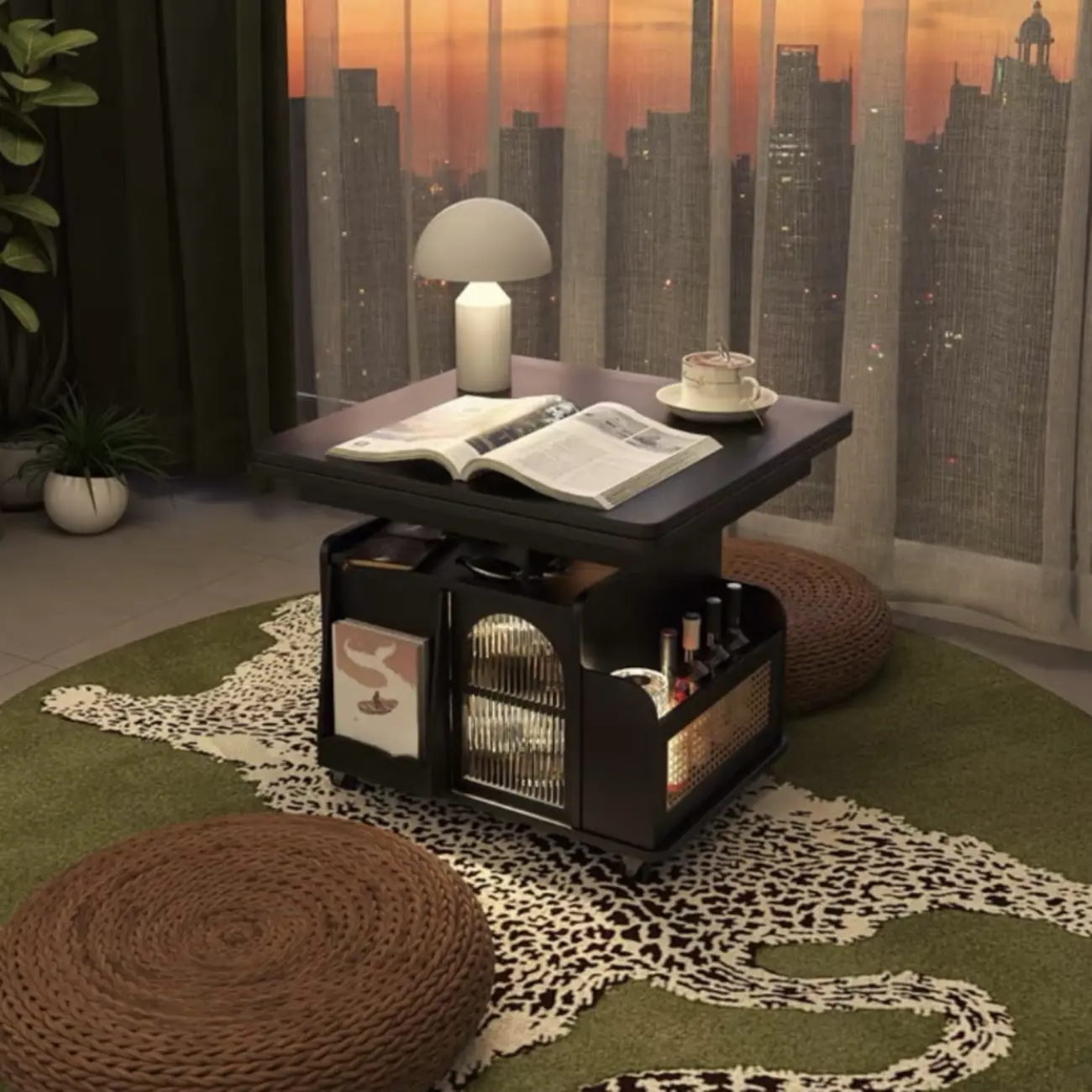 Functional Foldable Tabletop Wood Side Table With Wheels Image - 5 | homeyfad