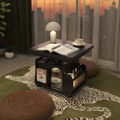 Functional Foldable Tabletop Wood Side Table With Wheels Image - 5