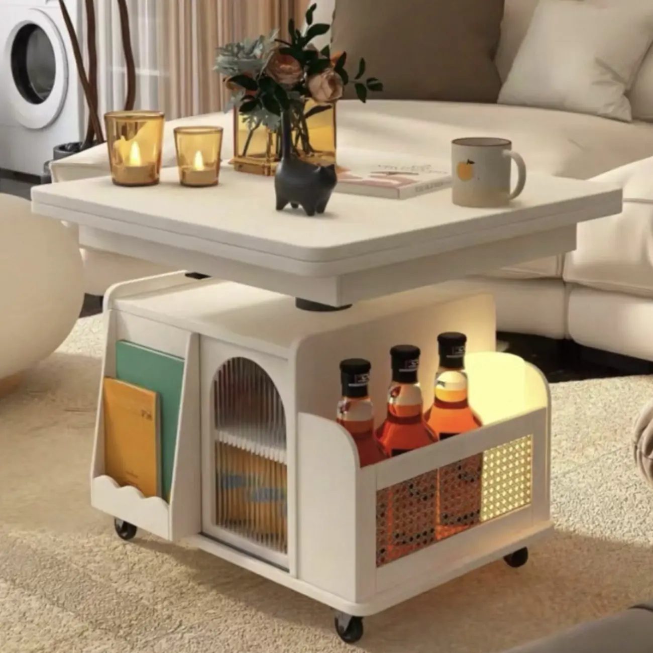 Functional Foldable Tabletop Wood Side Table With Wheels Image - 7 | homeyfad