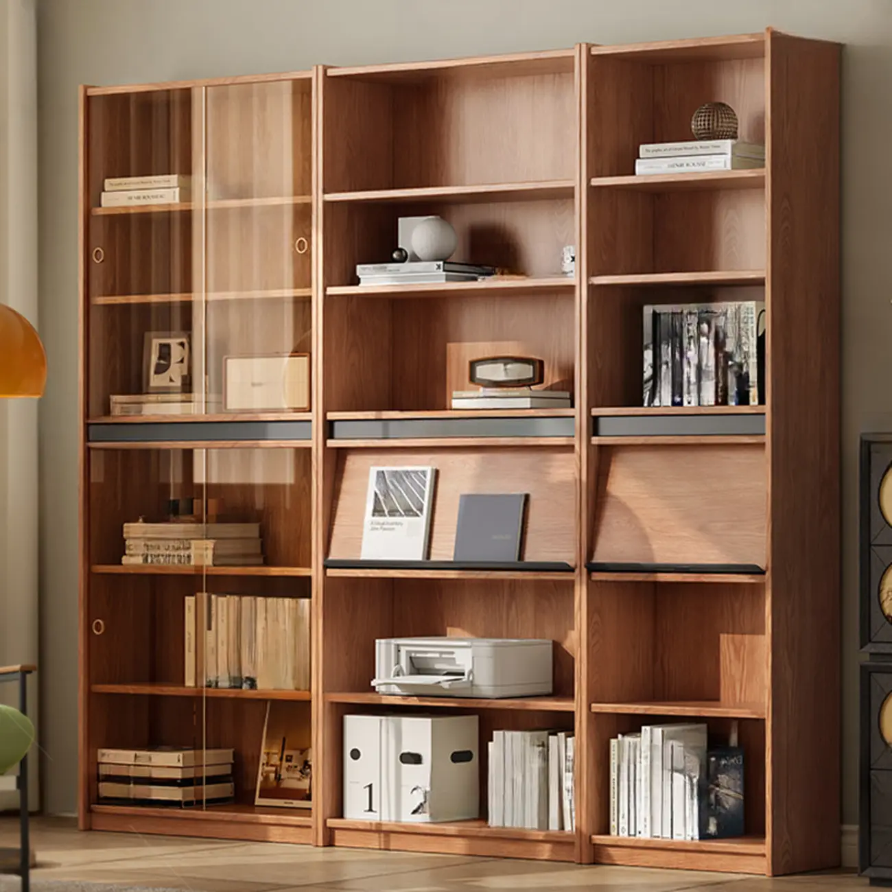 Unfinished Color Vertical Oak Wood Bookshelves with Closed Back Image - 2 | homeyfad