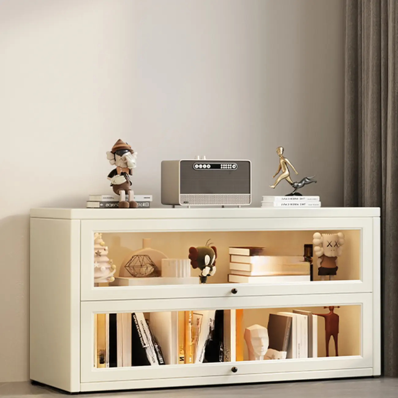 Chalk Vertical Bookshelves with 3 Cabinets, 3-Shelf Alloy Frame and Closed Back Image - 1 | homeyfad