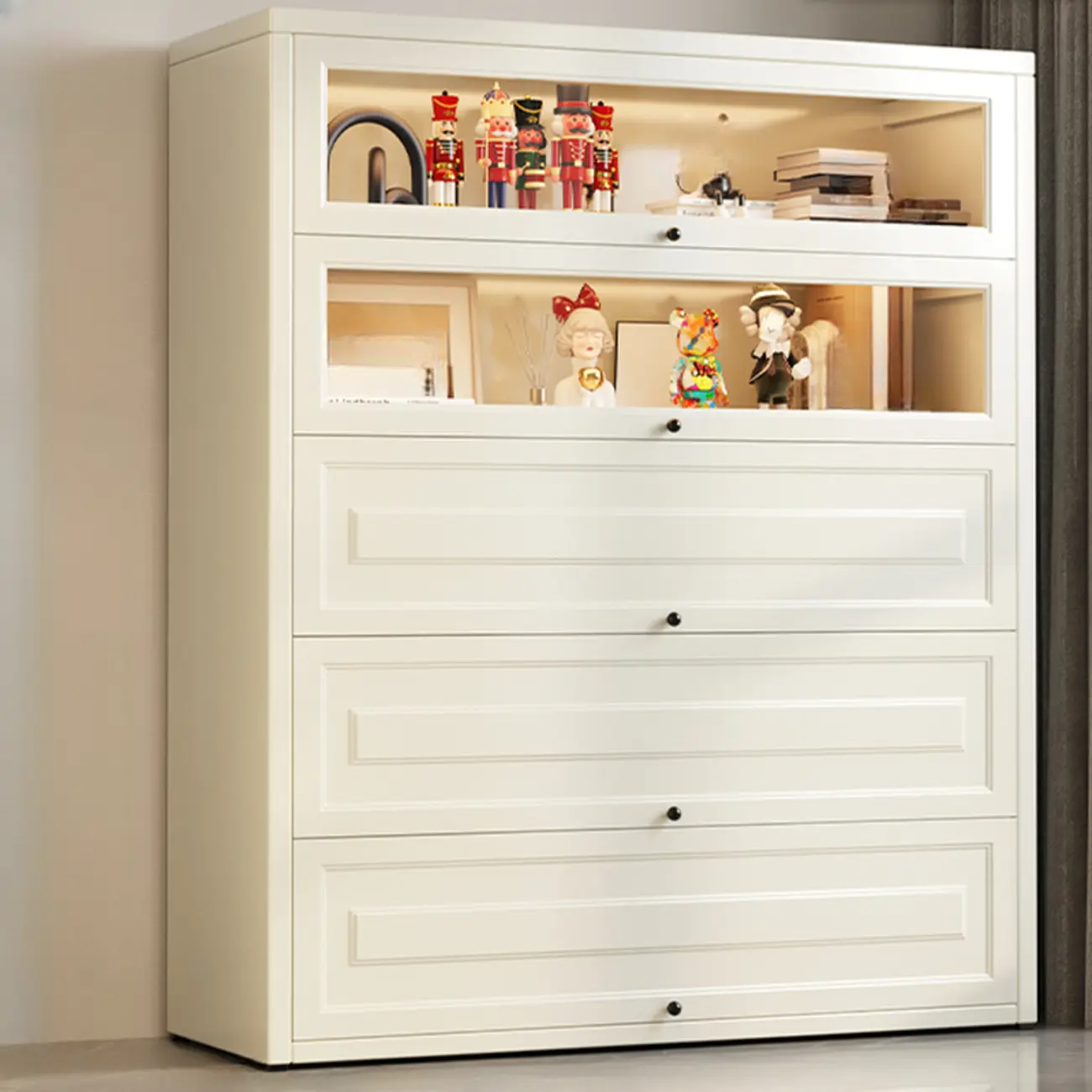 Chalk Vertical Bookshelves with 3 Cabinets, 3-Shelf Alloy Frame and Closed Back Image - 5 | homeyfad