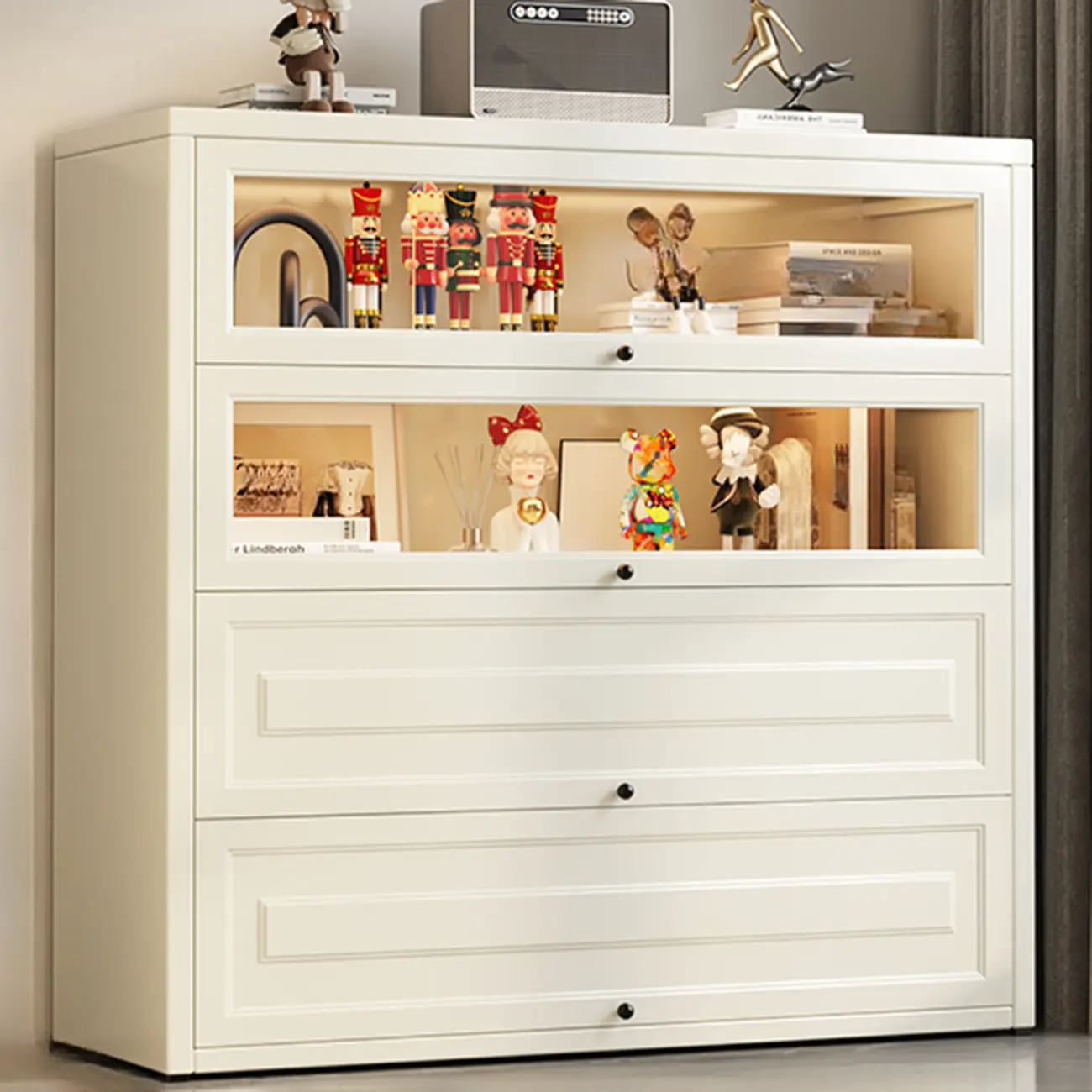 Chalk Vertical Bookshelves with 3 Cabinets, 3-Shelf Alloy Frame and Closed Back Image - 9 | homeyfad