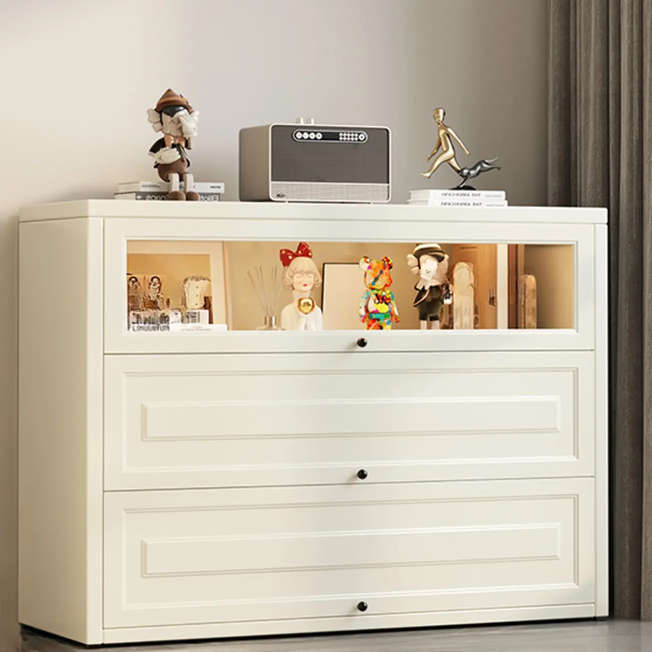 Chalk Vertical Bookshelves with 3 Cabinets, 3-Shelf Alloy Frame and Closed Back Image - 12 | homeyfad