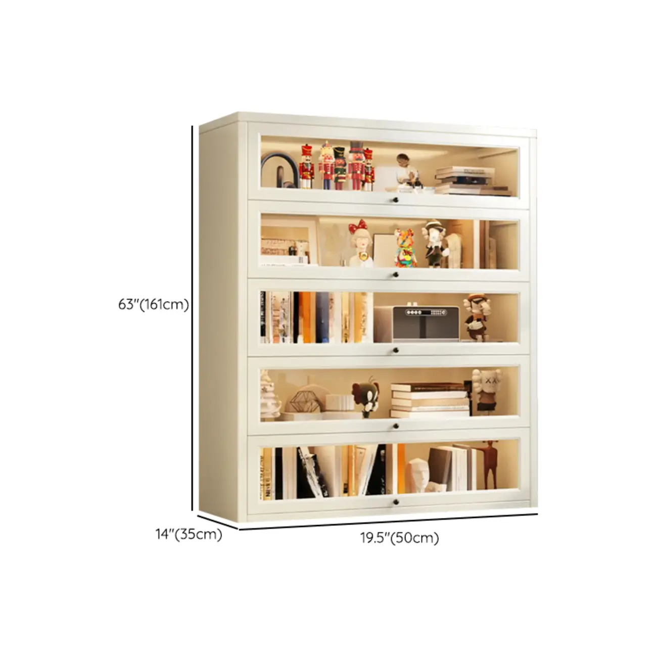 Chalk Vertical Bookshelves with 3 Cabinets, 3-Shelf Alloy Frame and Closed Back Image - 15 | homeyfad