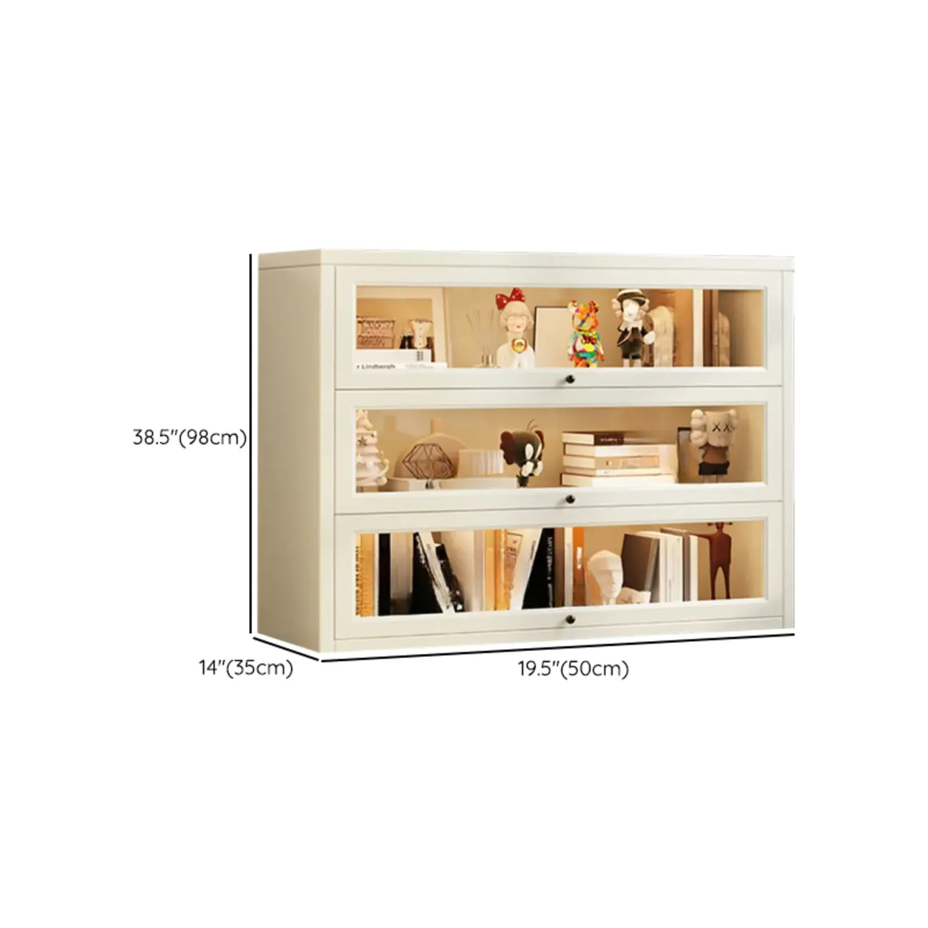 Chalk Vertical Bookshelves with 3 Cabinets, 3-Shelf Alloy Frame and Closed Back Image - 16 | homeyfad