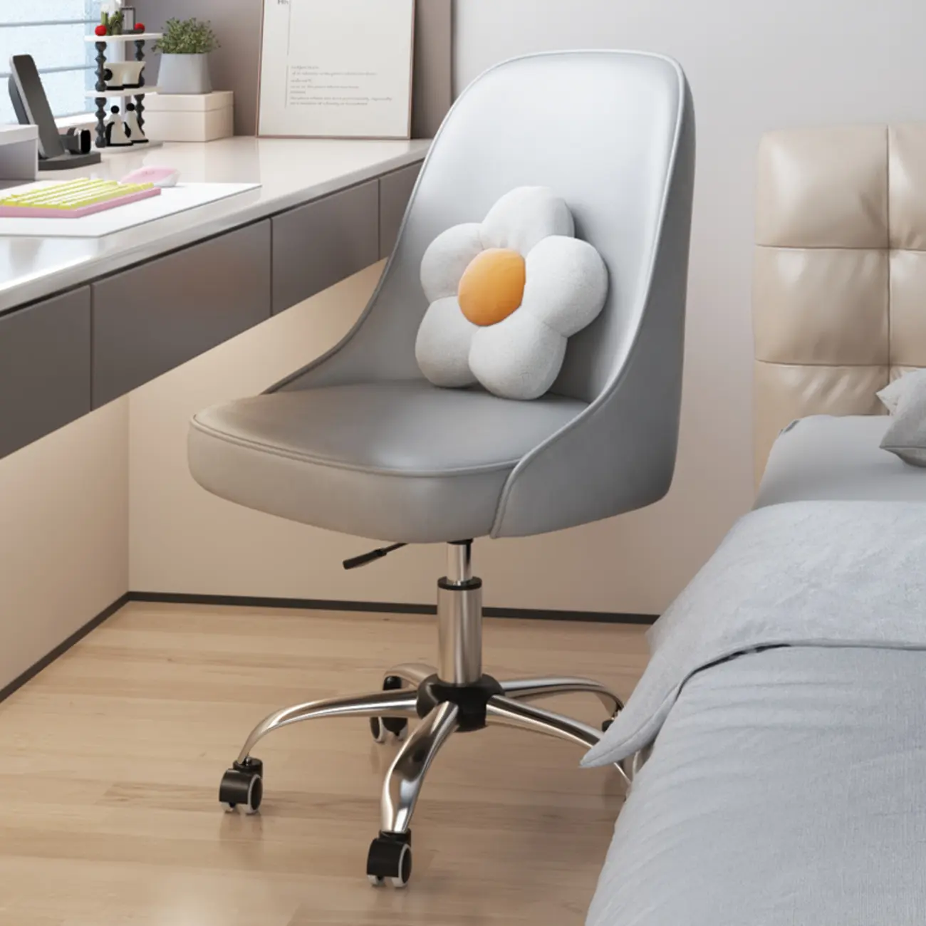 Minimalist Adjustable Height Upholstered Swivel Office Chair Image - 1 | homeyfad