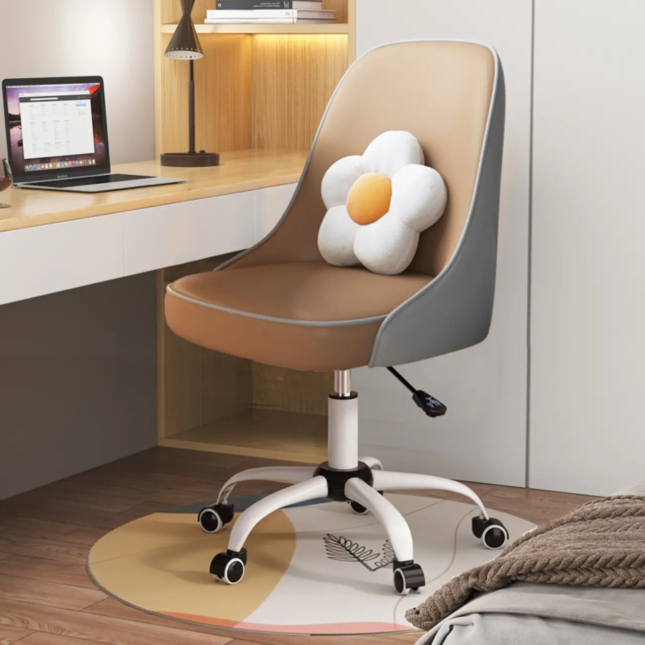 Minimalist Adjustable Height Upholstered Swivel Office Chair Image - 2 | homeyfad