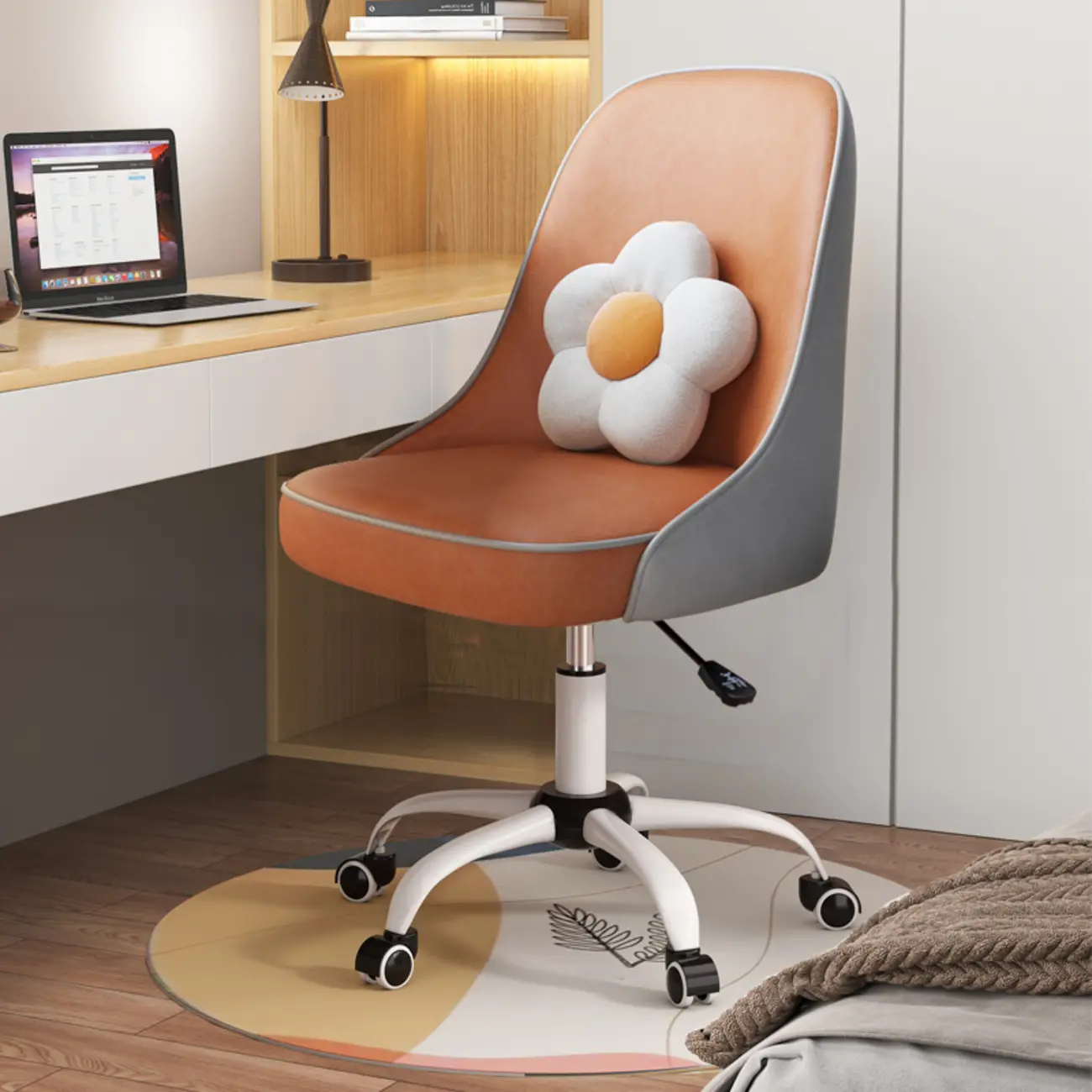 Minimalist Adjustable Height Upholstered Swivel Office Chair Image - 3 | homeyfad