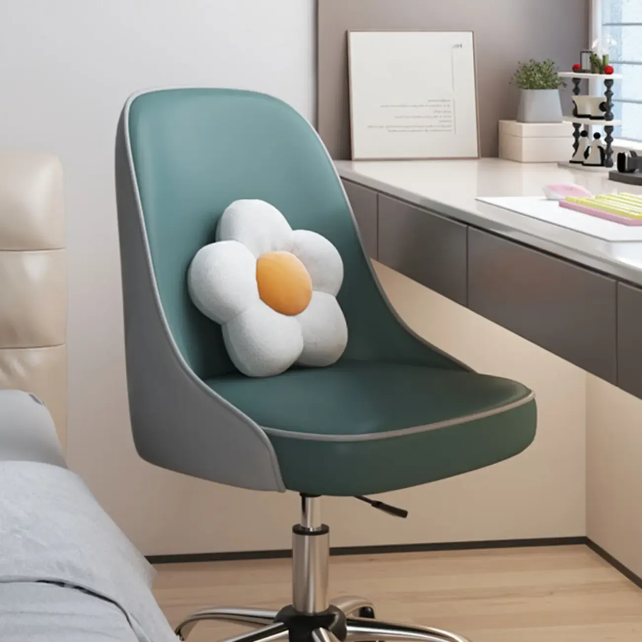 Minimalist Adjustable Height Upholstered Swivel Office Chair Image - 4