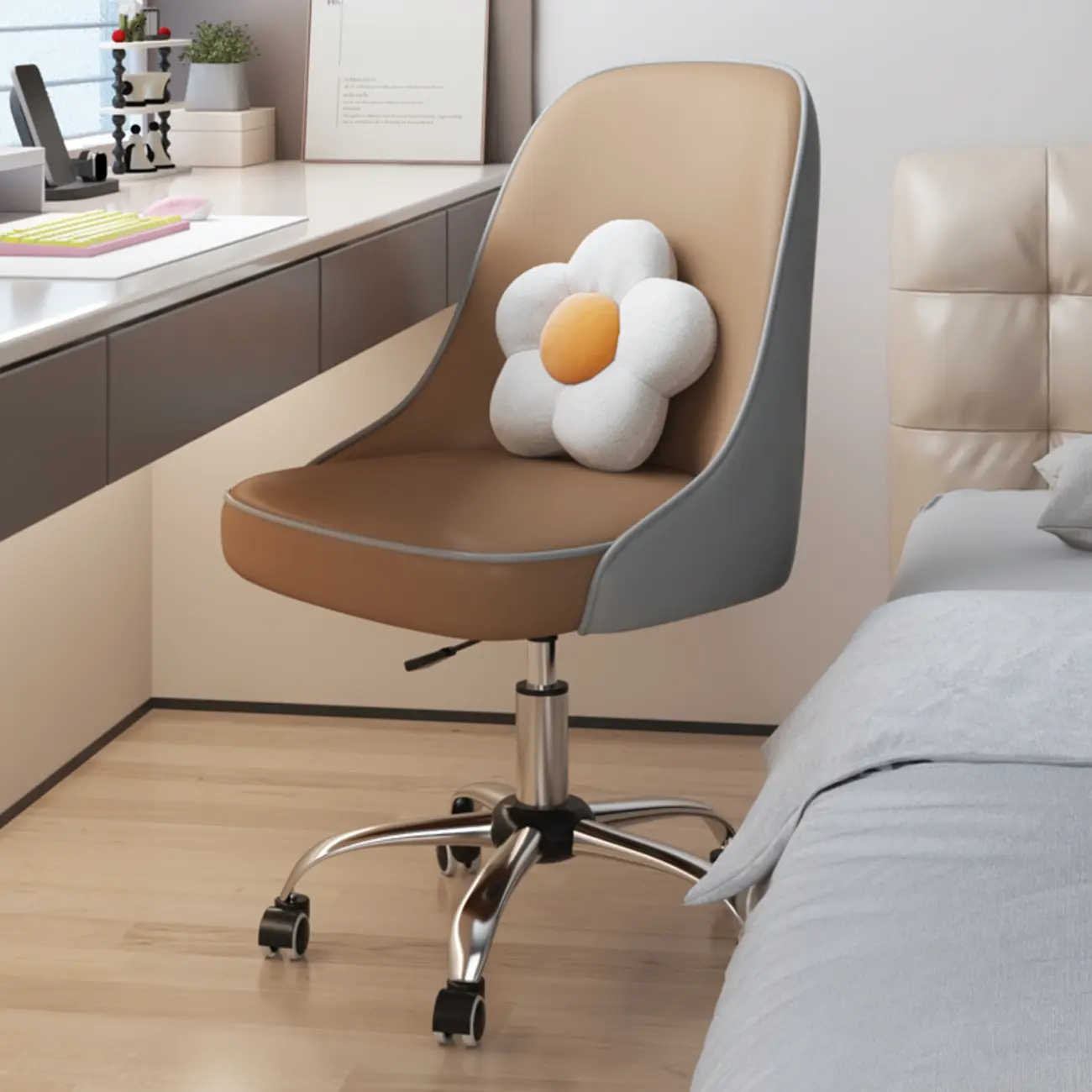 Minimalist Adjustable Height Upholstered Swivel Office Chair Image - 5 | homeyfad