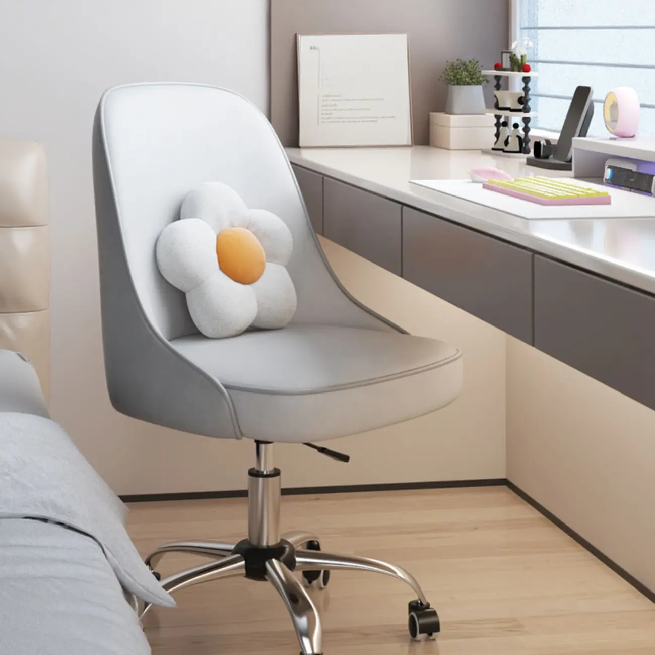 Minimalist Adjustable Height Upholstered Swivel Office Chair Image - 6 | homeyfad