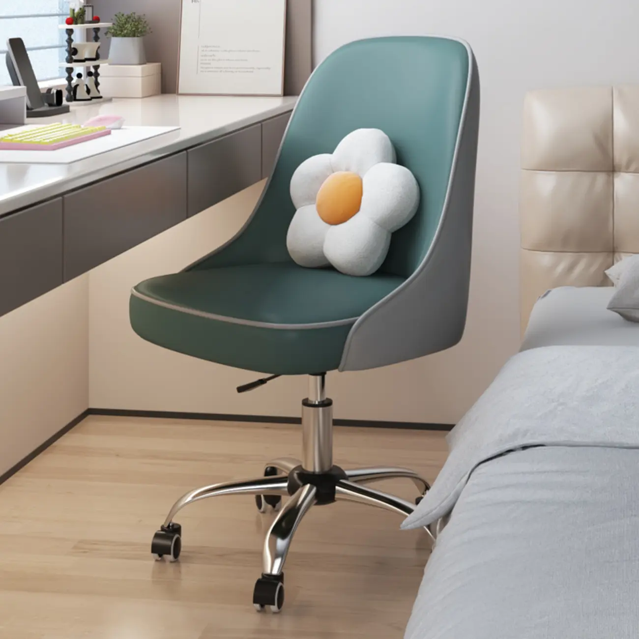 Minimalist Adjustable Height Upholstered Swivel Office Chair Image - 7 | homeyfad