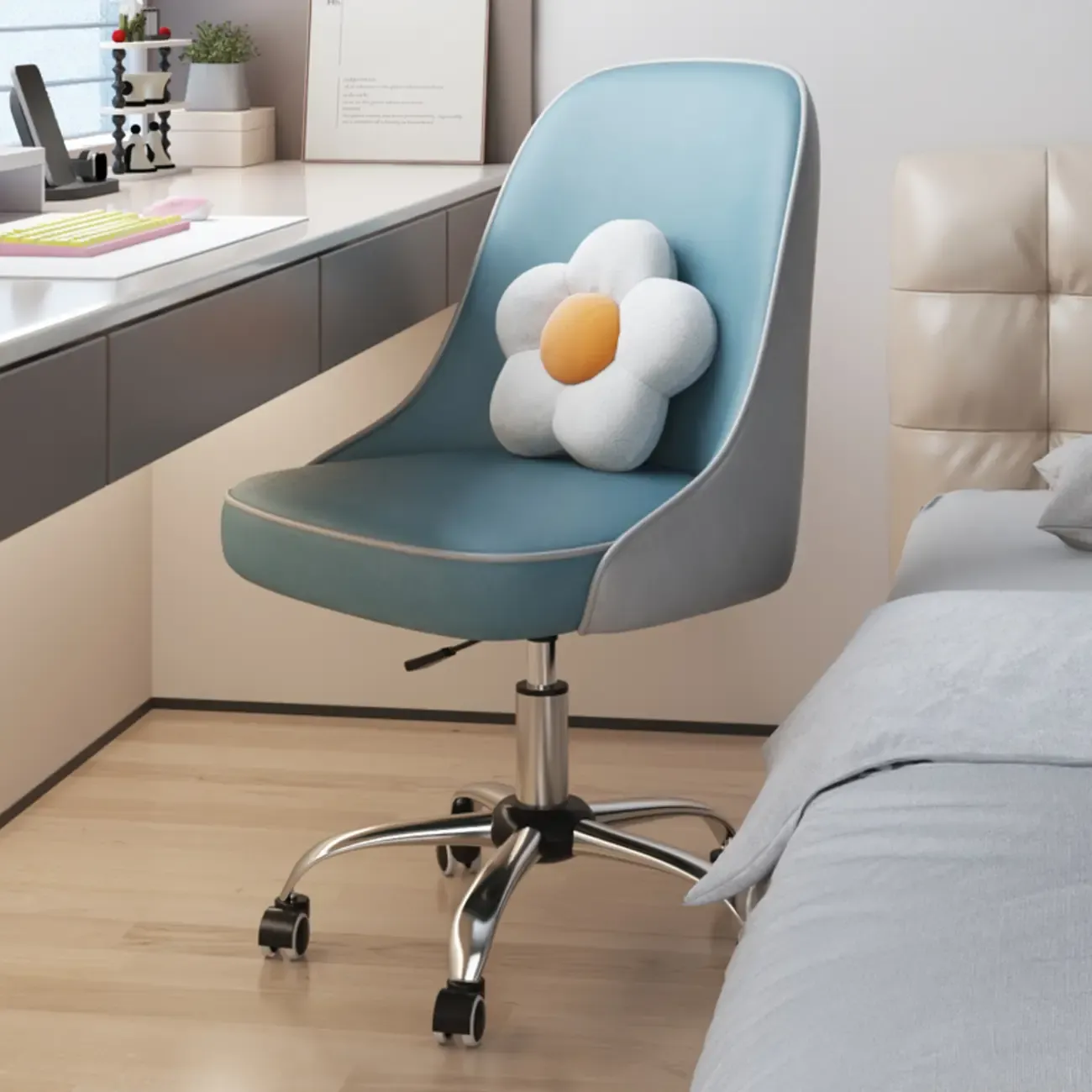 Minimalist Adjustable Height Upholstered Swivel Office Chair Image - 9