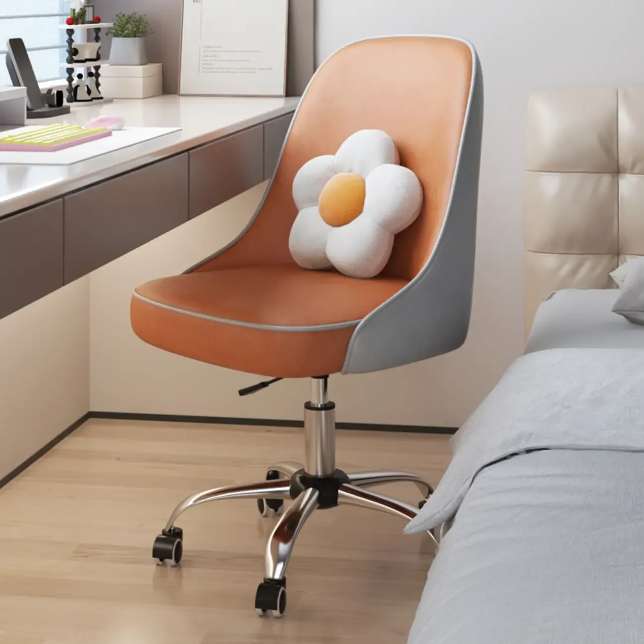 Minimalist Adjustable Height Upholstered Swivel Office Chair Image - 10