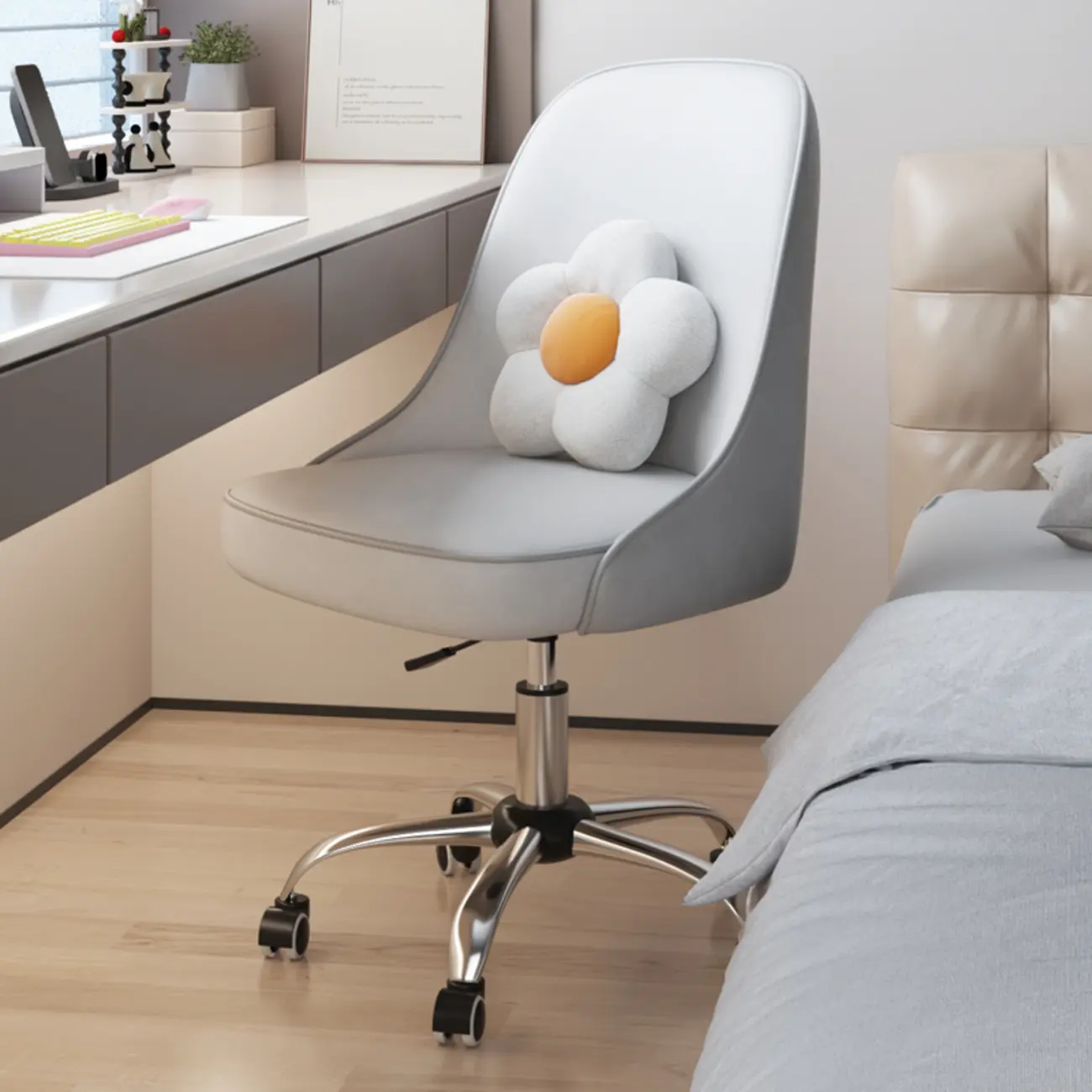 Minimalist Adjustable Height Upholstered Swivel Office Chair Image - 11 | homeyfad