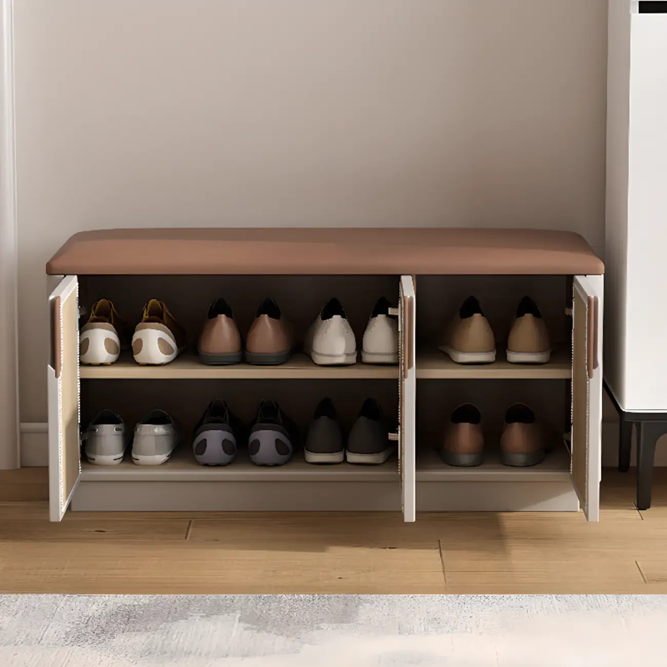 Space-saving Upholstered Entryway Bench With Storage Image - 4