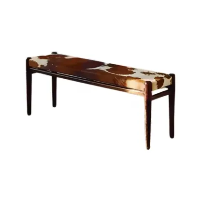 Elegant Modern Brown Upholstered Toile Bedroom Bench Image - 5