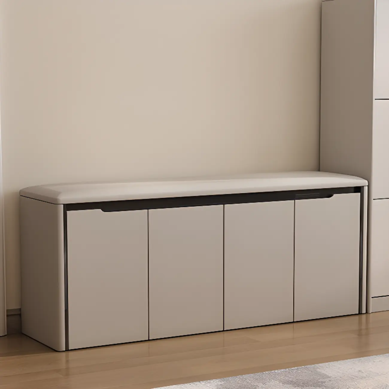 Modern Khaki Entryway Storage Bench With Padded Seat Image - 1 | homeyfad