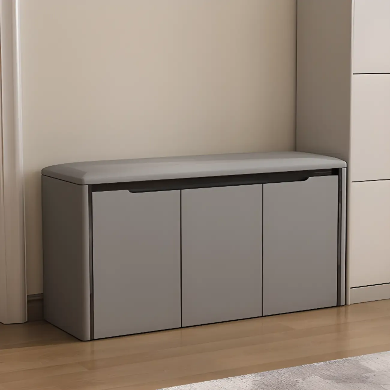 Modern Khaki Entryway Storage Bench With Padded Seat Image - 2