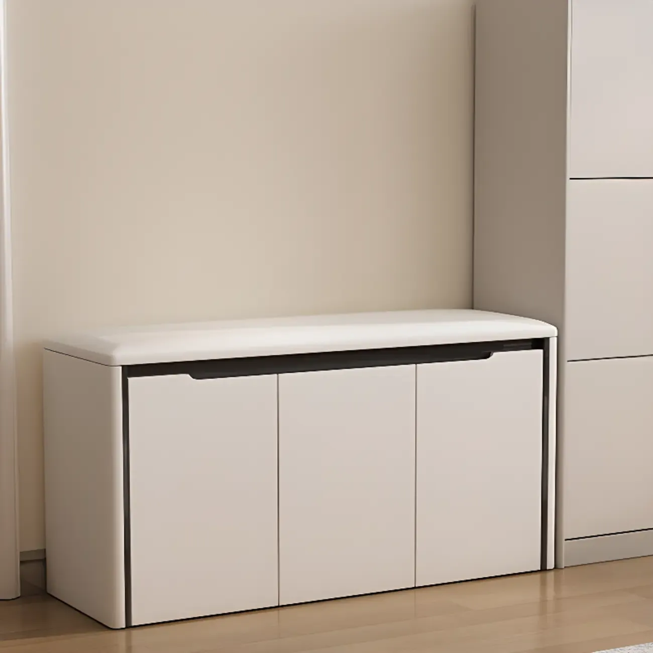 Modern Khaki Entryway Storage Bench With Padded Seat Image - 3