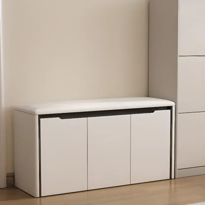 Modern Khaki Entryway Storage Bench With Padded Seat Image - 3