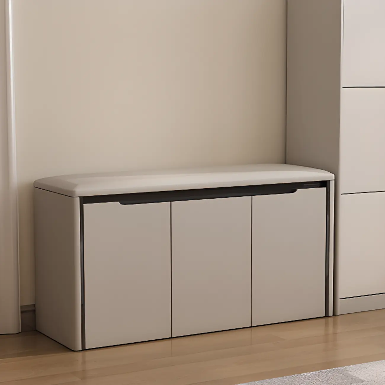 Modern Khaki Entryway Storage Bench With Padded Seat Image - 4 | homeyfad