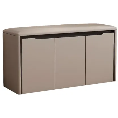 Modern Khaki Entryway Storage Bench With Padded Seat Image - 5