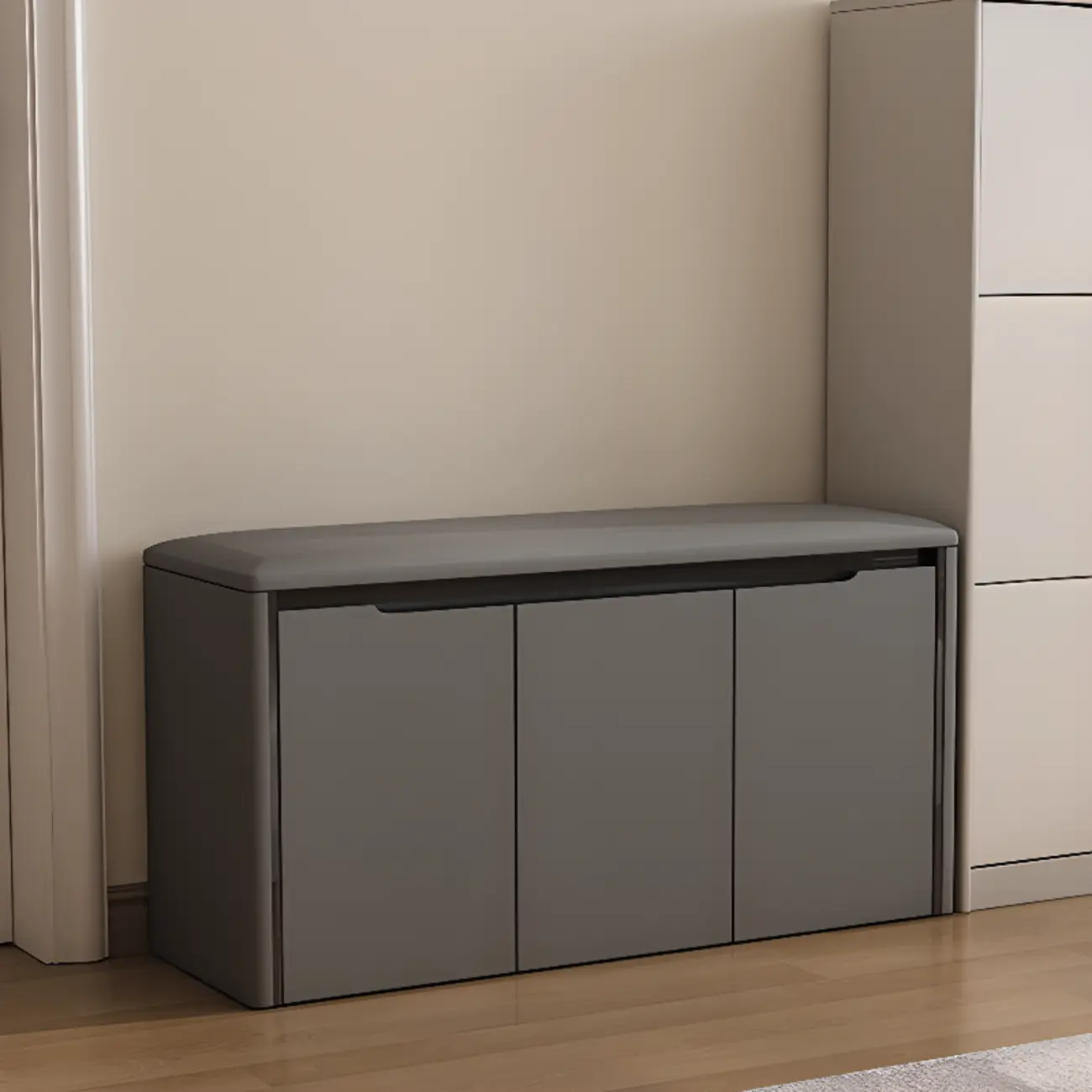 Modern Khaki Entryway Storage Bench With Padded Seat Image - 6 | homeyfad