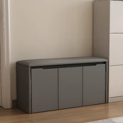 Modern Khaki Entryway Storage Bench With Padded Seat Image - 6
