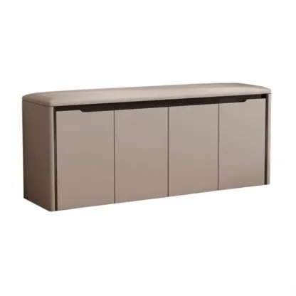 Modern Khaki Entryway Storage Bench With Padded Seat Image - 7