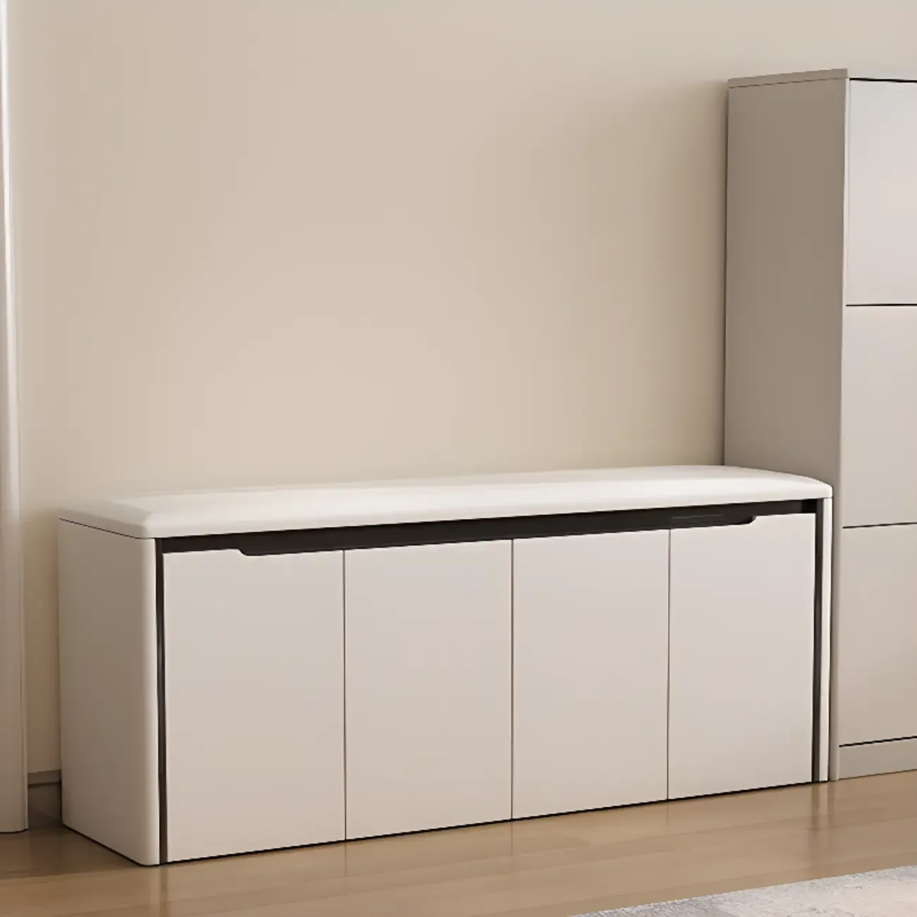 Modern Khaki Entryway Storage Bench With Padded Seat Image - 8