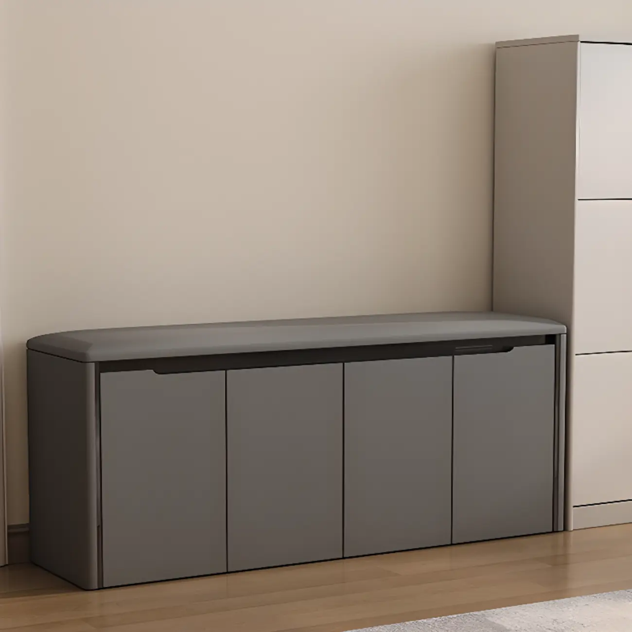 Modern Khaki Entryway Storage Bench With Padded Seat Image - 9 | homeyfad