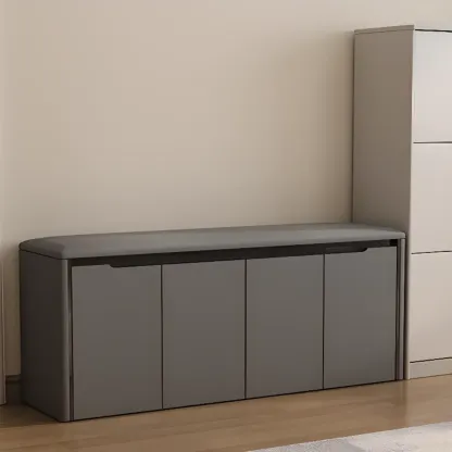 Modern Khaki Entryway Storage Bench With Padded Seat Image - 9