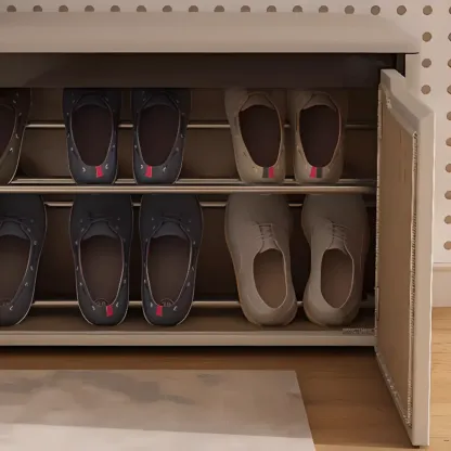 Modern Khaki Entryway Storage Bench With Padded Seat Image - 10