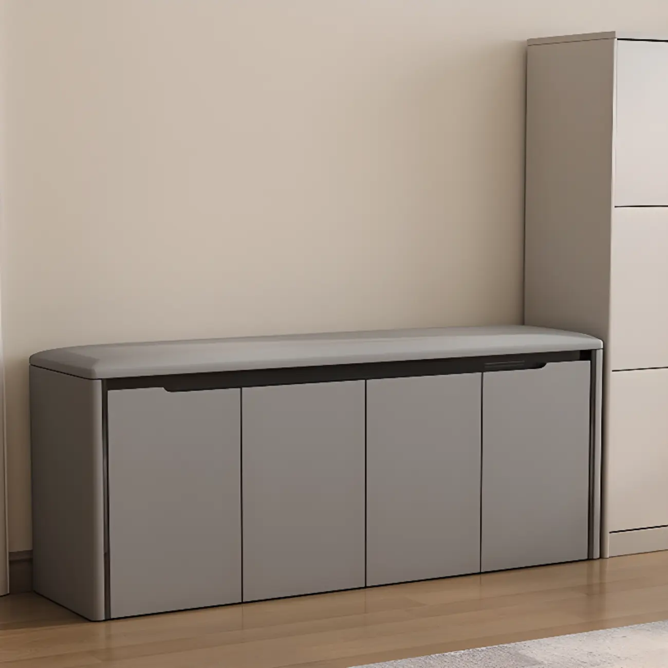 Modern Khaki Entryway Storage Bench With Padded Seat Image - 11 | homeyfad