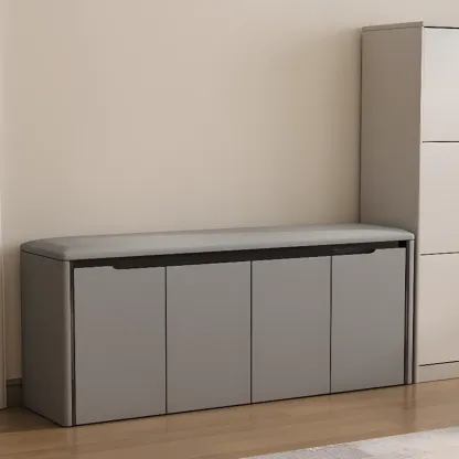 Modern Khaki Entryway Storage Bench With Padded Seat Image - 11