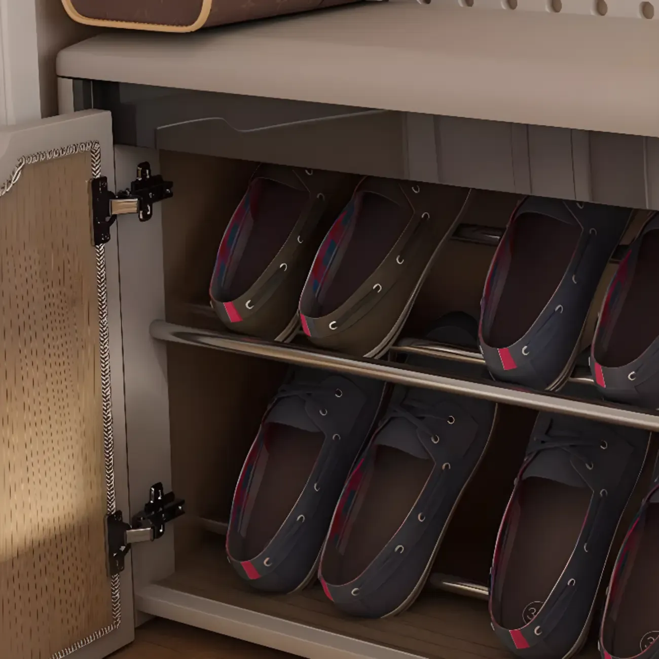 Modern Khaki Entryway Storage Bench With Padded Seat Image - 12