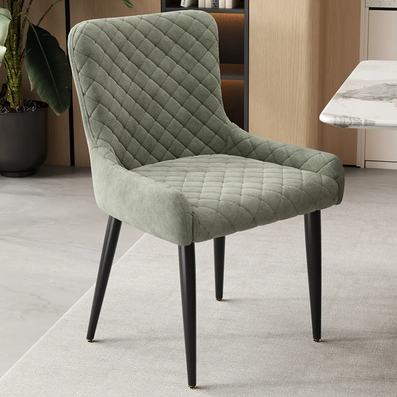 contemporary Upholstered Low Back Chenille Dining Chairs Image - 1 | homeyfad