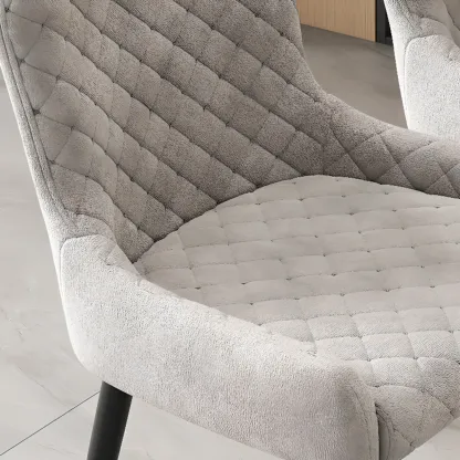contemporary Upholstered Low Back Chenille Dining Chairs Image - 3