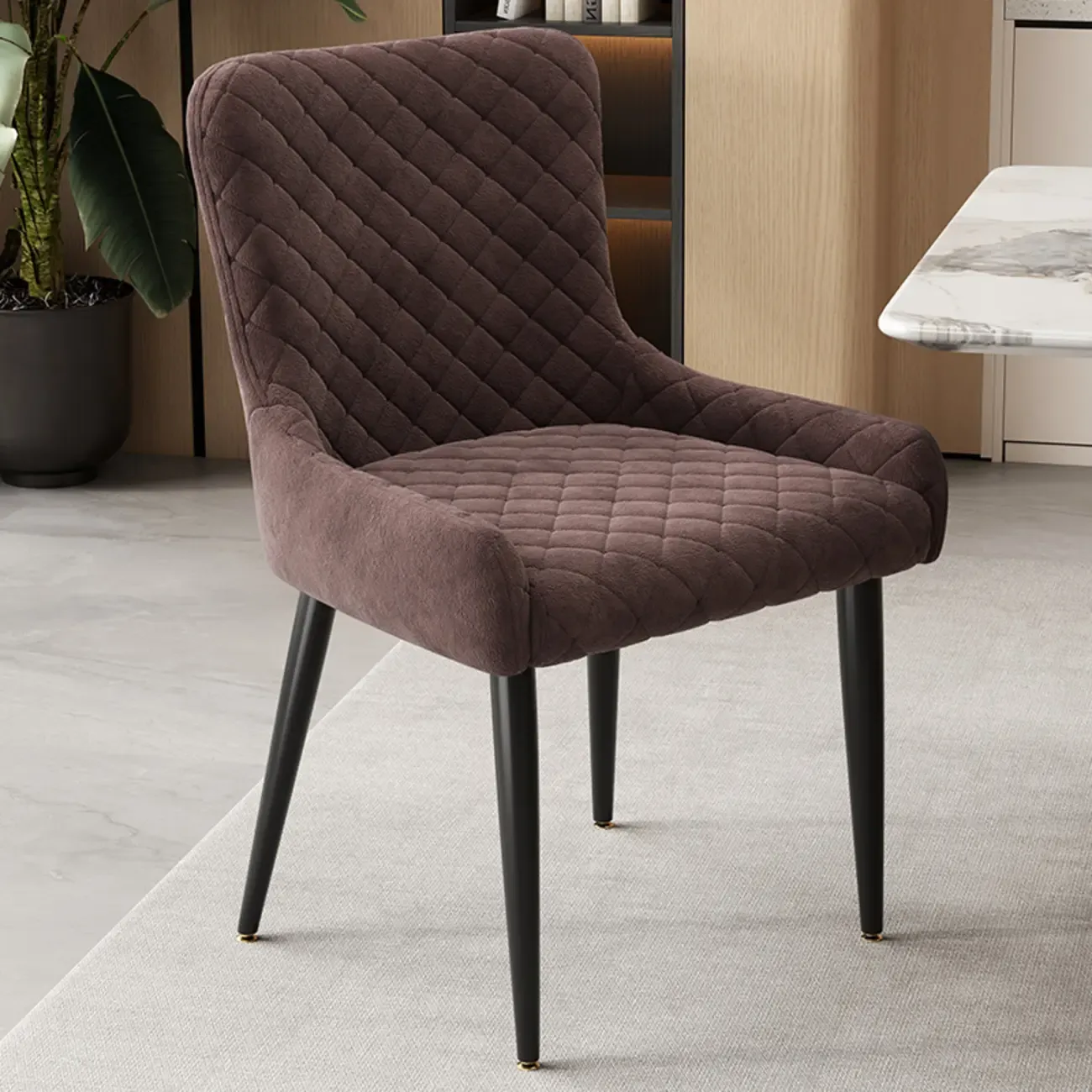 contemporary Upholstered Low Back Chenille Dining Chairs Image - 4