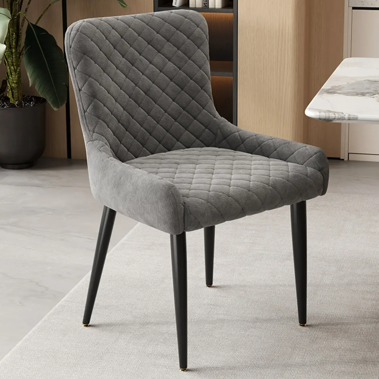 contemporary Upholstered Low Back Chenille Dining Chairs Image - 5