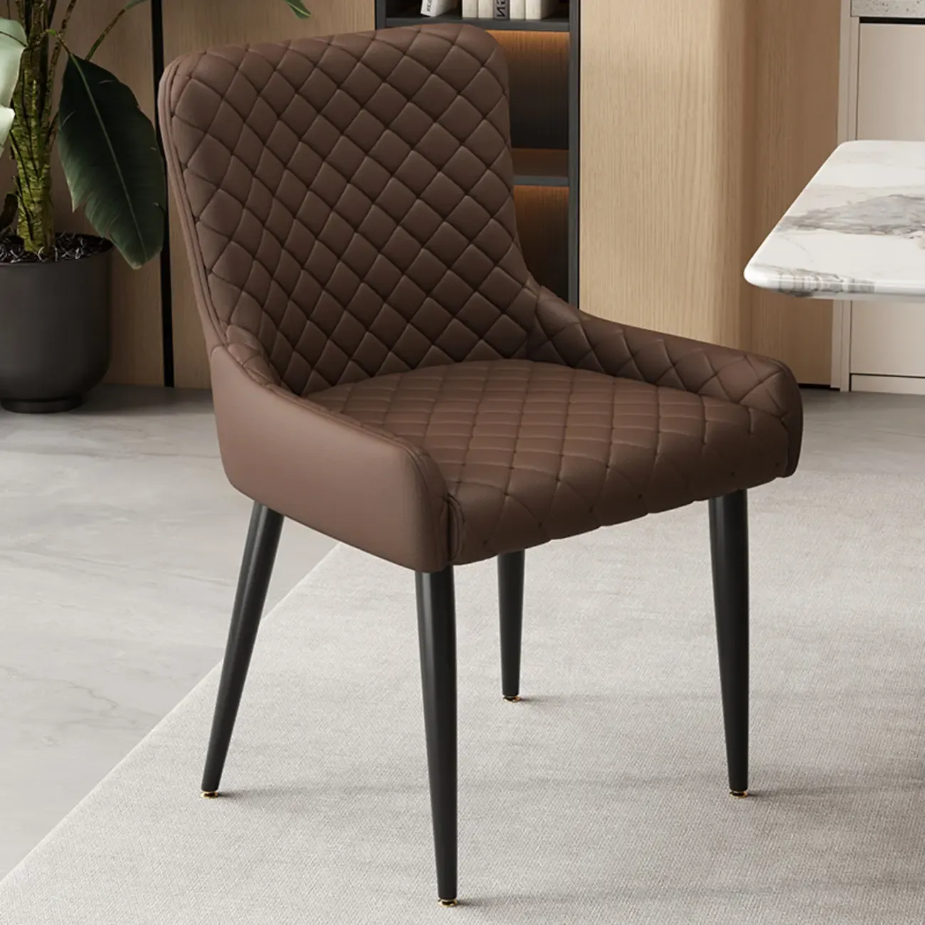 contemporary Upholstered Low Back Chenille Dining Chairs Image - 8