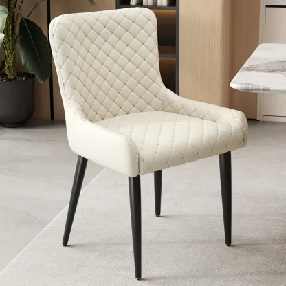 contemporary Upholstered Low Back Chenille Dining Chairs Image - 10